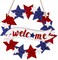 4th of July Welcome Wreath for Front Door – Wooden Red White and Blue Star Sign – USA 250th Anniversary Patriotic Porch Decor – All-Weather Memorial Day & Independence Day Wall Hanging for Outside Home